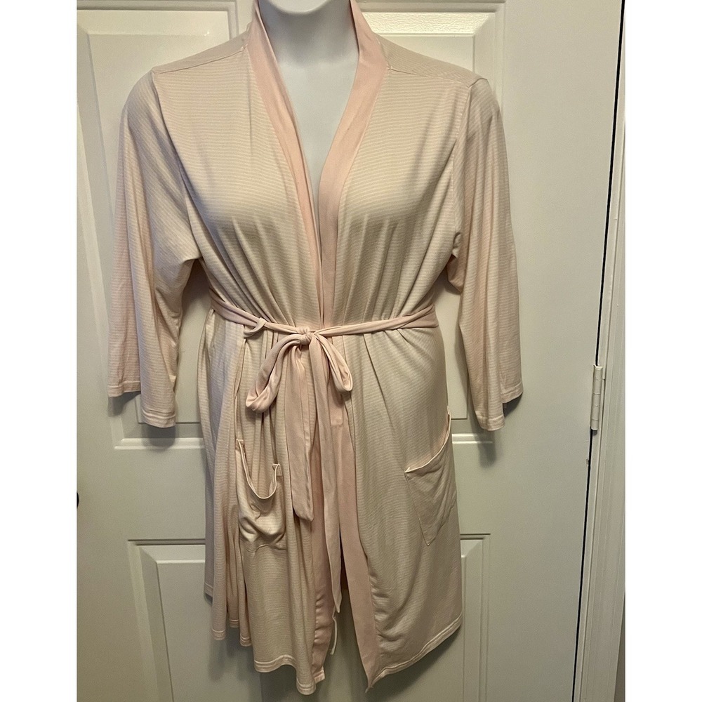 RAE DUNN Size XL Women's Lightweight Summer Robe w/ Tie Pink White Stripes